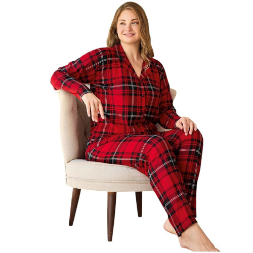 Жіноча піжама червона клітка Французький велюр 3XL-4XL-5XL Pijamoni Туреччина арт.5655-4