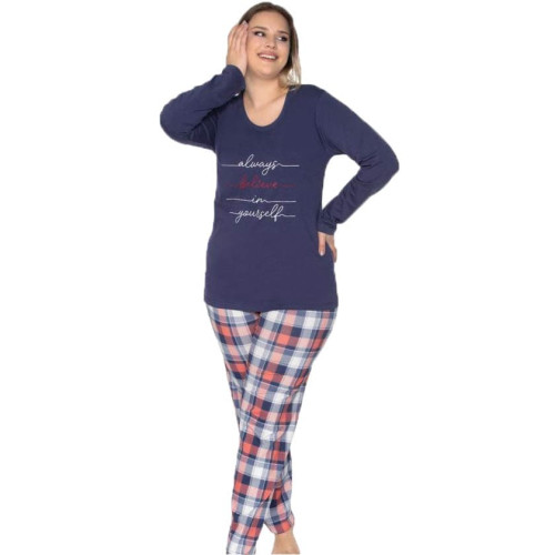 Жіноча піжама в клітку  Великий розмір 2XL-3XL-4XL бавовна Rubina 4703